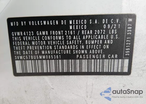 2021 Volkswagen Jetta 1.4T R-Line/1.4T S/1.4T Se из США, поврежденный, VIN 3VWC57BU5MM085361